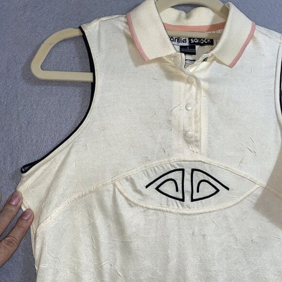 Jamie Sadock Sleeveless Crinkle 4-Snap Buttons Ivory Women's Golf Shirt Top Sz S - Picture 2 of 8